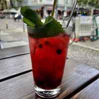 Cool juice with lemongrass  at 1990 Vegan Living in Berlin