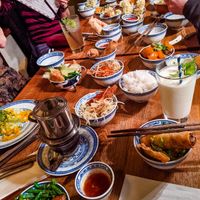 Table full of small dishes at 1990 Vegan Living at 1990 Vegan Living in Berlin