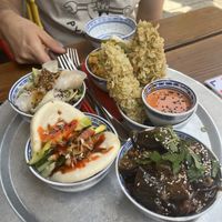 the aubergine dish in the front is a must  at 1990 Vegan Living in Berlin