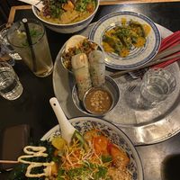 yogi bowl, red curry, gyoza, bao bun and rolls  at 1990 Vegan Living in Berlin