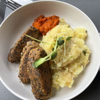 Lunch “meatoaf” with potato + aivar  at VE.DOM.E Vegan Bistro in Kosice