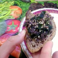 Seaweed and chocolate bruschetta at Vegan Yes - Nag's Head Market in North London