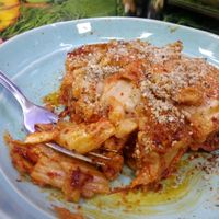 Kimchi lasagne at Vegan Yes - Nag's Head Market in North London