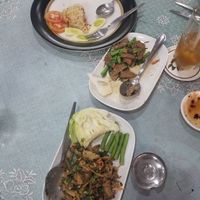 Veg Duck Larb (bottom) veg pork with chilli (top) at Xian Yen in Bangkok