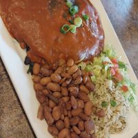 blue corn enchiladas (ordered vegan) at Camp Robber in Montrose