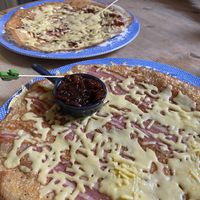 Vegan cheese, bacon & caramelised onion pancake!   at Double Dutch Pancake House in York
