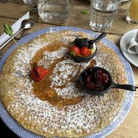Pancake with berry compote, strawberries and yoghurt   at Double Dutch Pancake House in York
