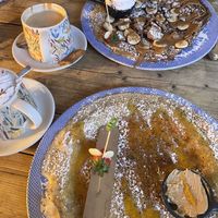 Peanut butter & butterscotch sauce pancake  at Double Dutch Pancake House in York