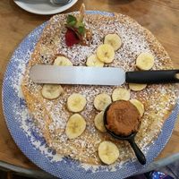 Vegan pancake with banana and biscoff spread at Double Dutch Pancake House in York