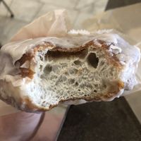 The inside of the banana doughnut  at Doughnut Plant in Long Island City