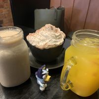 Peanut butter smoothie, hot chocolate, orange juice.   at Cobble in Ormskirk