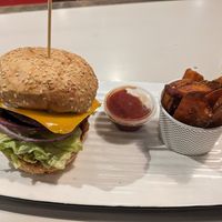 Vegan burger and sweet potato chips at Grill'd in Brisbane