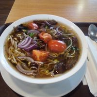 Bun Ca soup with seitan and slightly boiled vegetable for 159,- CZK. Really delicous for me as soup lover and enough for me who have no problem to eat 1kg. I felt full but still light. at Veganland - Karlovo Namesti in Prague