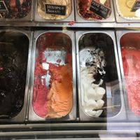 bitter choc, strawberry, orange, vanilla, choc, and a couple of sorbets all vegan  at Bohotis Gelateria Patisserie in Corfu