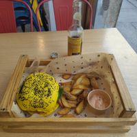 Burger with chips at Flower Burger in Turin