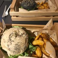 Tofungo Burger and Flower Burger, both served with fries at Flower Burger in Turin