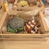 Flower burger with patatas bravas  at Flower Burger in Turin