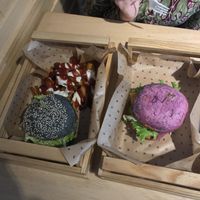 Flower burger and cherry bomb. Plus patatas bravas  at Flower Burger in Turin