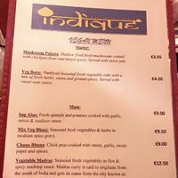 Menu at Indique in Kilkenny