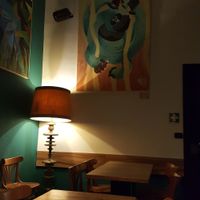 View from our table, funky gorilla painting.  at Gorilla in Turin