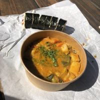 Teriyaki tofu sushi and Nepalese vege curry.  at Peko Peko in Dunsborough