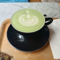 Matcha latte - soy milk options (has upcharge) at Kaffabar in Brussels