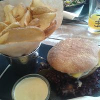 Farmer's burger with home fries & carrot-mustard dip. SO good. at Veggiezz - Alserbachstr in Vienna