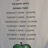 The Happy Apple opening times. at The Happy Apple in Torquay