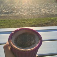 Hot chocolate in my own mug. at Ocean Shepherd Espresso Bar in Sunshine Coast