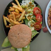 Vegan beyond burger with the impossible burger patty at Veganel in Nuremberg