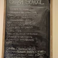 Vegan options clearly identified at Charm School in Richmond