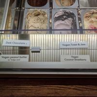 Vegan options clearly identified at Charm School in Richmond