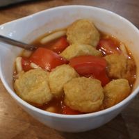 Tomato Noodle Soup W/ Fresh Beancurd.  at Oriental Vegetarian 東方素 in Hong Kong Island