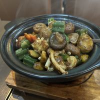 So good!   Okra mushroom chestnut!!  at Oriental Vegetarian 東方素 in Hong Kong Island