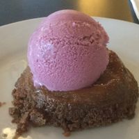 asian Pear and cardamom upside down cake w/coconut-hibiscus gelato  at Ground Breaker Gastropub  in Portland