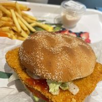 Non chicken burger, fries and vegan mayo  at MAX - Vasagatan in Stockholm