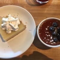 Key Lime Pie with coconut chantilly and Coconut & Chia Seed Flan with caramel, mixed berries  at True Food Kitchen in Fairfax
