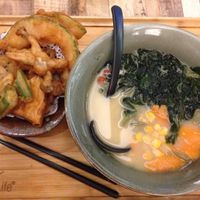 Miso ramen with green tea noodles and veg tempura at Simple Life - Pavilion Elite in Kuala Lumpur