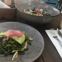 Cactus tostada & salad with tofu (salad fine, tofu not so good...) at La Playita in Bacalar