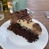 Amazing vegan chocolate cake & coco cappuccino  at Luv Burger in Nosara