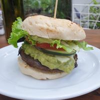 Guacamole burger at Luv Burger in Nosara