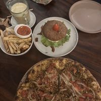 Pesto pizza and CocoBacon burger   at Luv Burger in Nosara