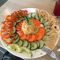 Hummus platter (ate a couple of pieces) at Luv Burger in Nosara