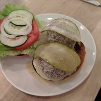 Falafel burger, excellent choice at Luv Burger in Nosara