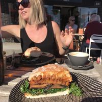 Vegan breakfast burger  at The Glass Onion Society in Long Jetty