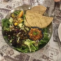 Salad with vegan bread at Raw Chefs Cafe in Kowloon