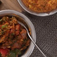 Bhindi piri piri and Aloo Gobi sabzi at Dilli Waala in Pondicherry