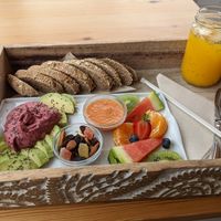 Vegan breakfast with humus. at Aqui y Ahora  in Lanzarote