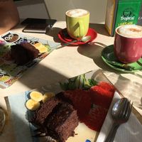 Vegan cake and coffee with soy milk at Aqui y Ahora  in Lanzarote