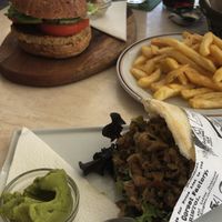 Seitan arepas and soy burger  at Aqui y Ahora  in Lanzarote